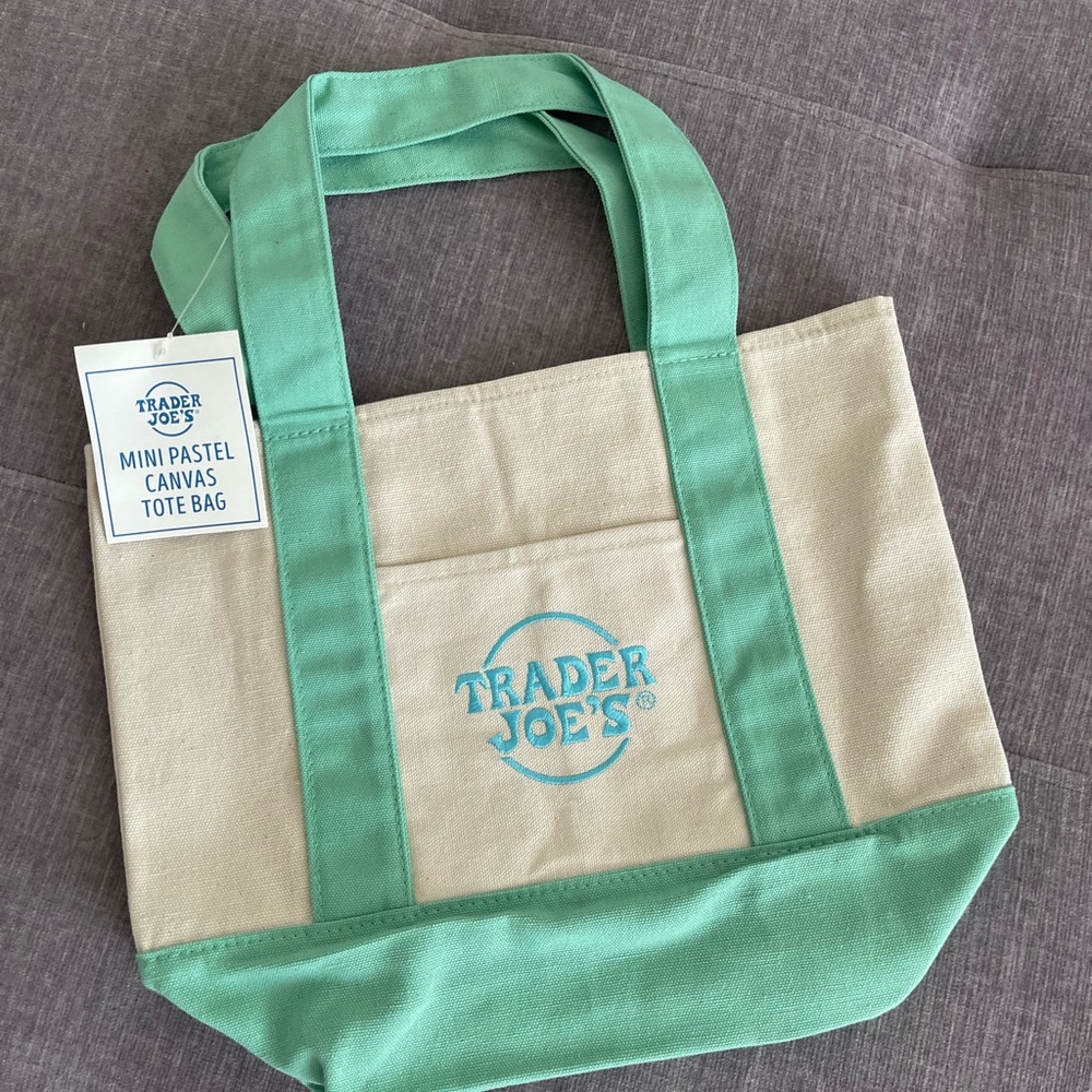Trader Joe's Pastel Canvas Mini Tote Bag - Pink, Green, Blue, Lavender set of 4 - Picture 6 of 9